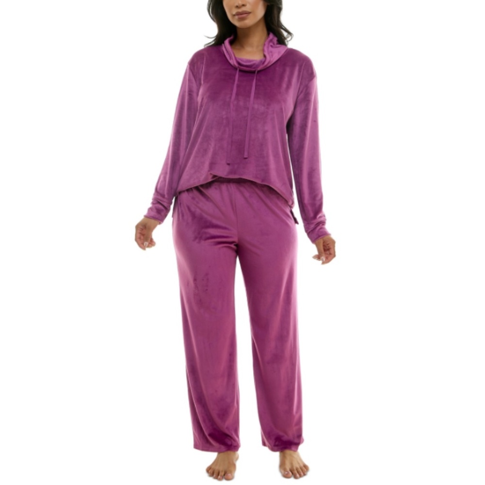 Roudelain Women's Long-Sleeve Hooded Velour Pajama Set - Dark Purpl NWT